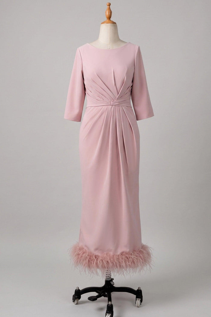 Sheath Column Scoop Neck Ankle Length Feather Mother Dresses CM0378
