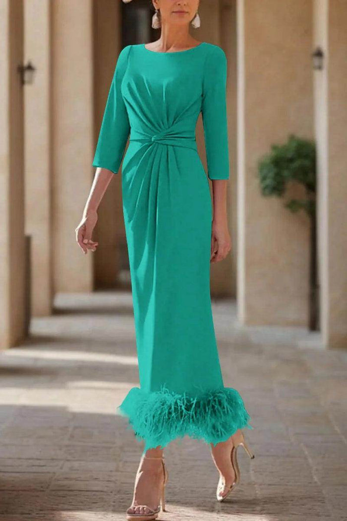 Sheath Column Scoop Neck Ankle Length Feather Mother Dresses CM0378 - COCOMELODY