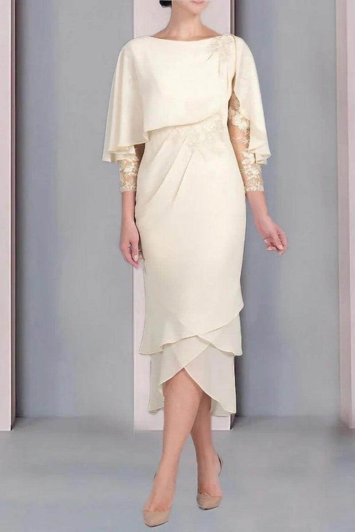 Sheath Column Scoop Short Sleeves Tea Length Mother Dresses CM0359 - COCOMELODY