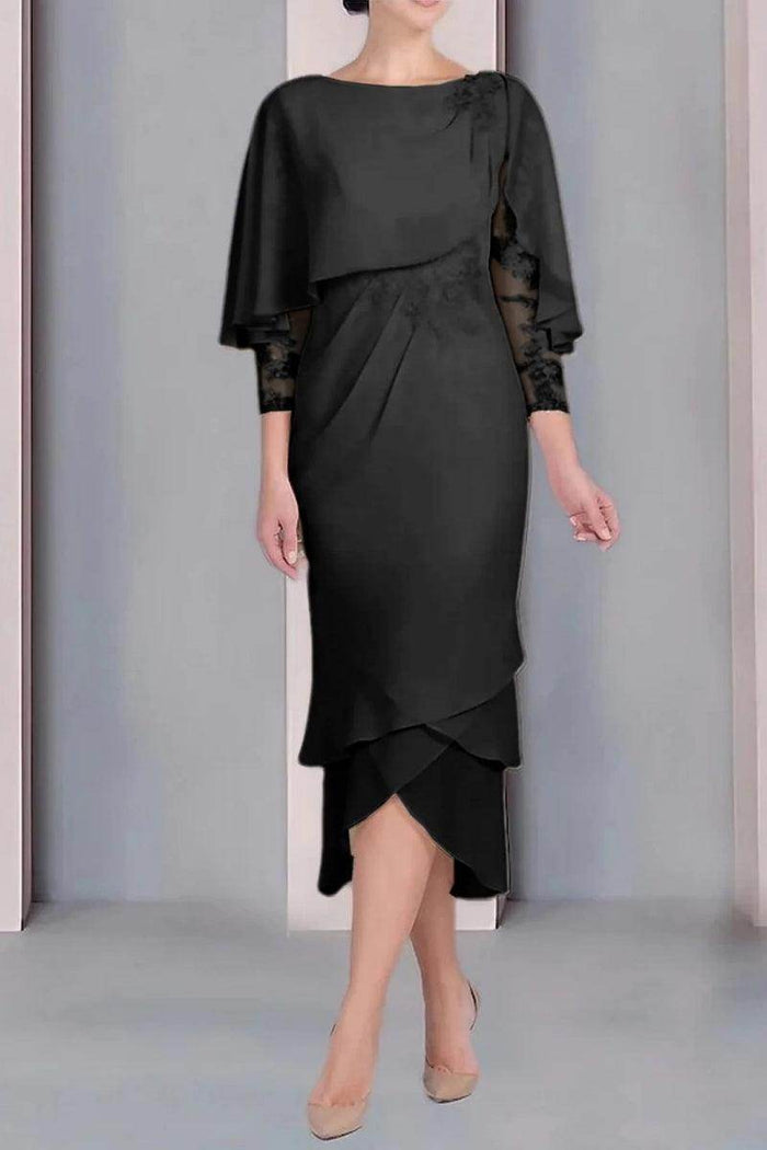 Sheath Column Scoop Short Sleeves Tea Length Mother Dresses CM0359 - COCOMELODY