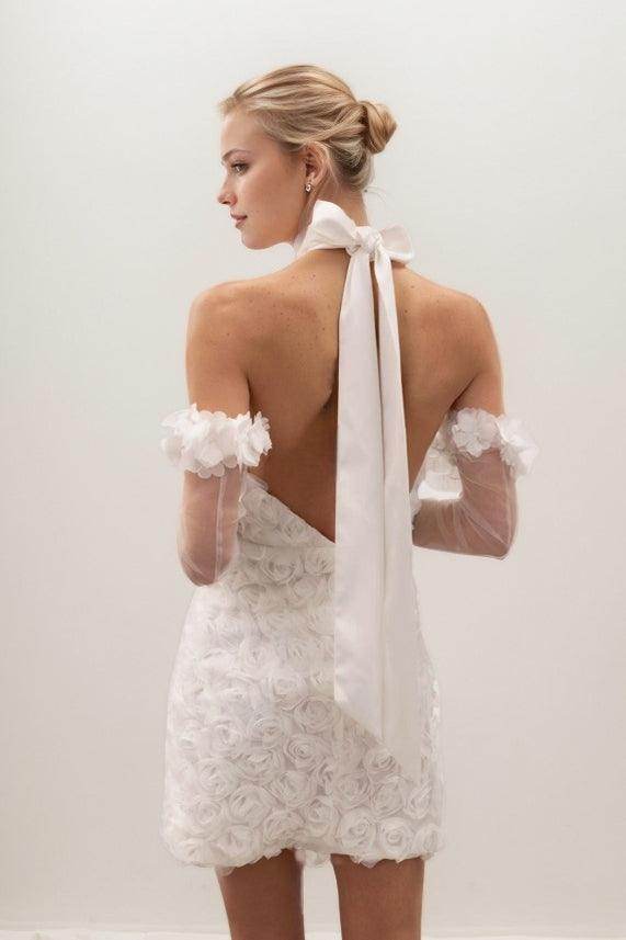 Sheath-Column Short-Mini Lace Wedding Dress CW3417 - COCOMELODY
