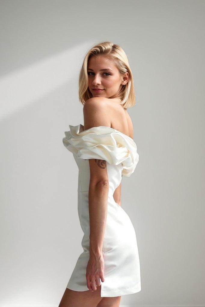 Sheath-Column Short-Mini Satin Wedding Dress CW3418 - COCOMELODY