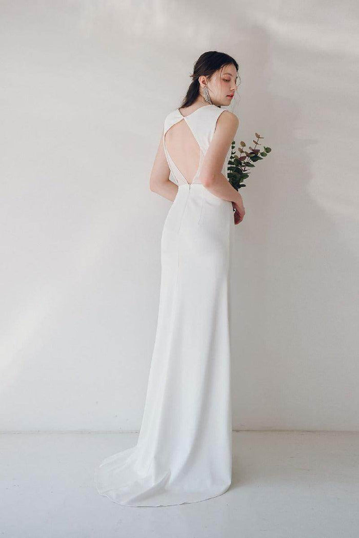 Sheath-Column Sweep-Brush Train Elastic Cloth Wedding Dress 817449854351 - COCOMELODY
