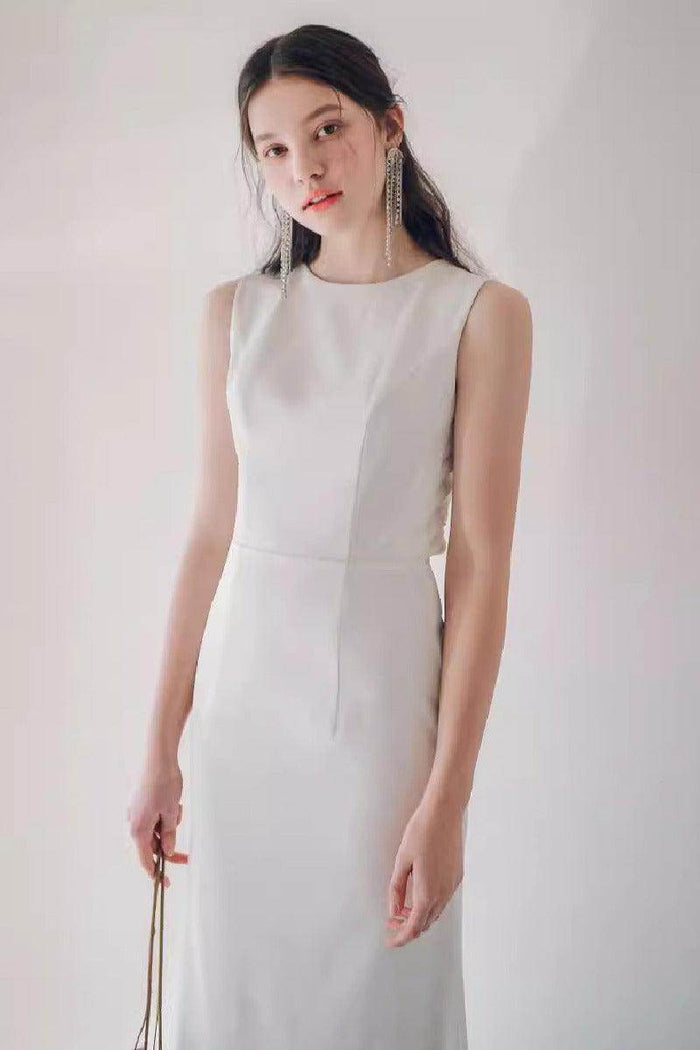 Sheath-Column Sweep-Brush Train Elastic Cloth Wedding Dress 817449854351 - COCOMELODY