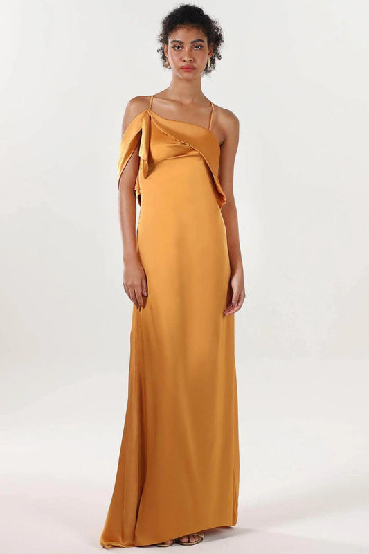 Sheath-Column Sweep-Brush Train Luxe Satin Formal Dress CS0598CR - COCOMELODY