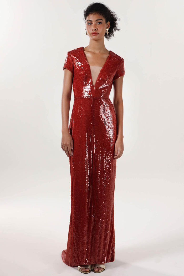 Sheath-Column Sweep-Brush Train Sequined Formal Dress CS0618 - COCOMELODY