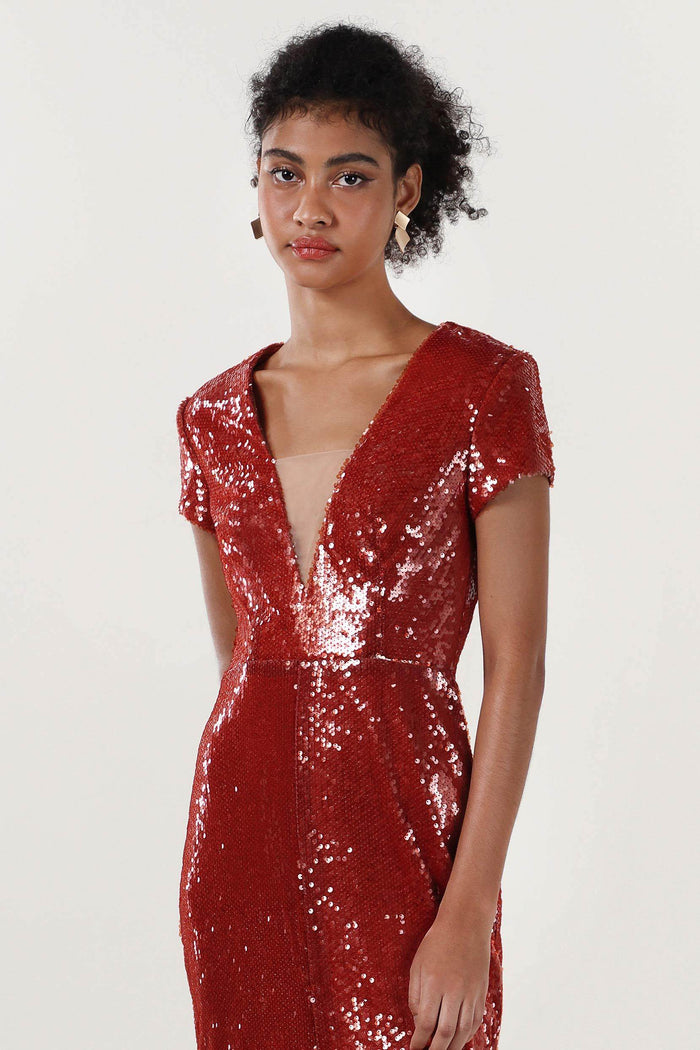 Sheath-Column Sweep-Brush Train Sequined Formal Dress CS0618 - COCOMELODY