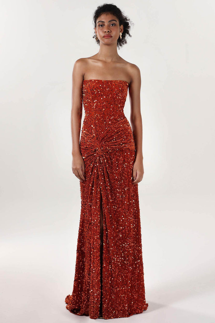 Sheath-Column Sweep-Brush Train Velvet Sequin Bridesmaid Dress CS0634BM - COCOMELODY