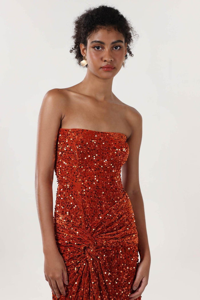 Sheath-Column Sweep-Brush Train Velvet Sequin Bridesmaid Dress CS0634BM - COCOMELODY