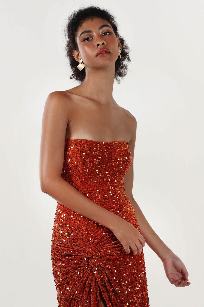 Sheath-Column Sweep-Brush Train Velvet Sequin Bridesmaid Dress CS0634BM - COCOMELODY