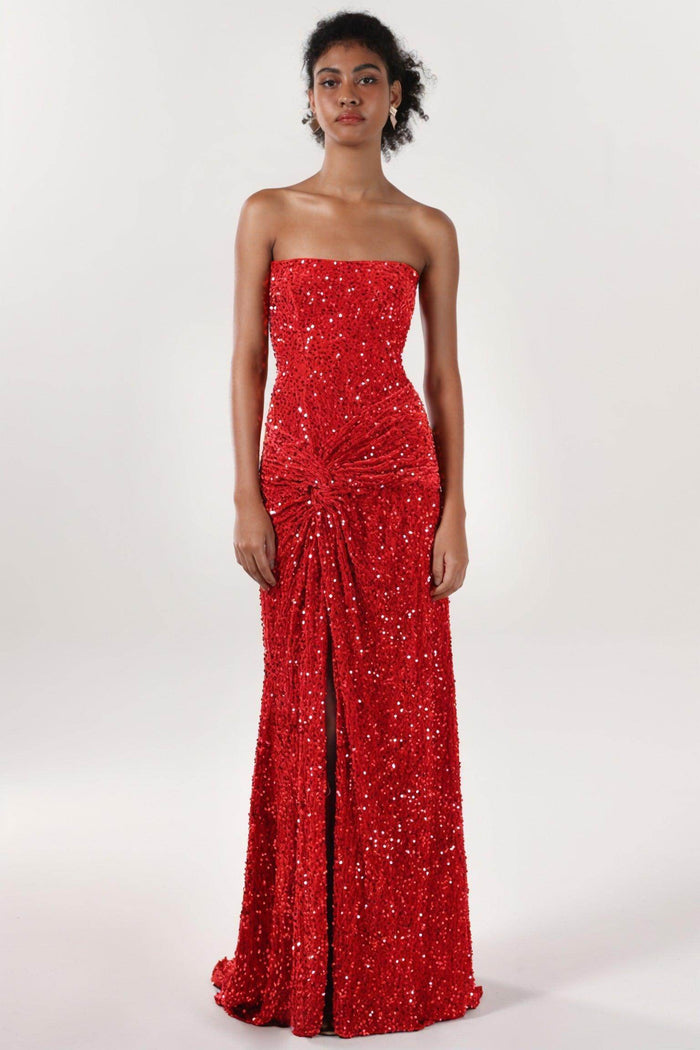 Sheath-Column Sweep-Brush Train Velvet Sequin Bridesmaid Dress CS0634BM - COCOMELODY