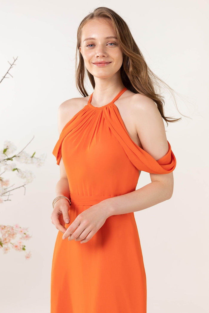 Sheath-Column Sweep Train Chiffon Bridesmaid Dress CB0463 - COCOMELODY