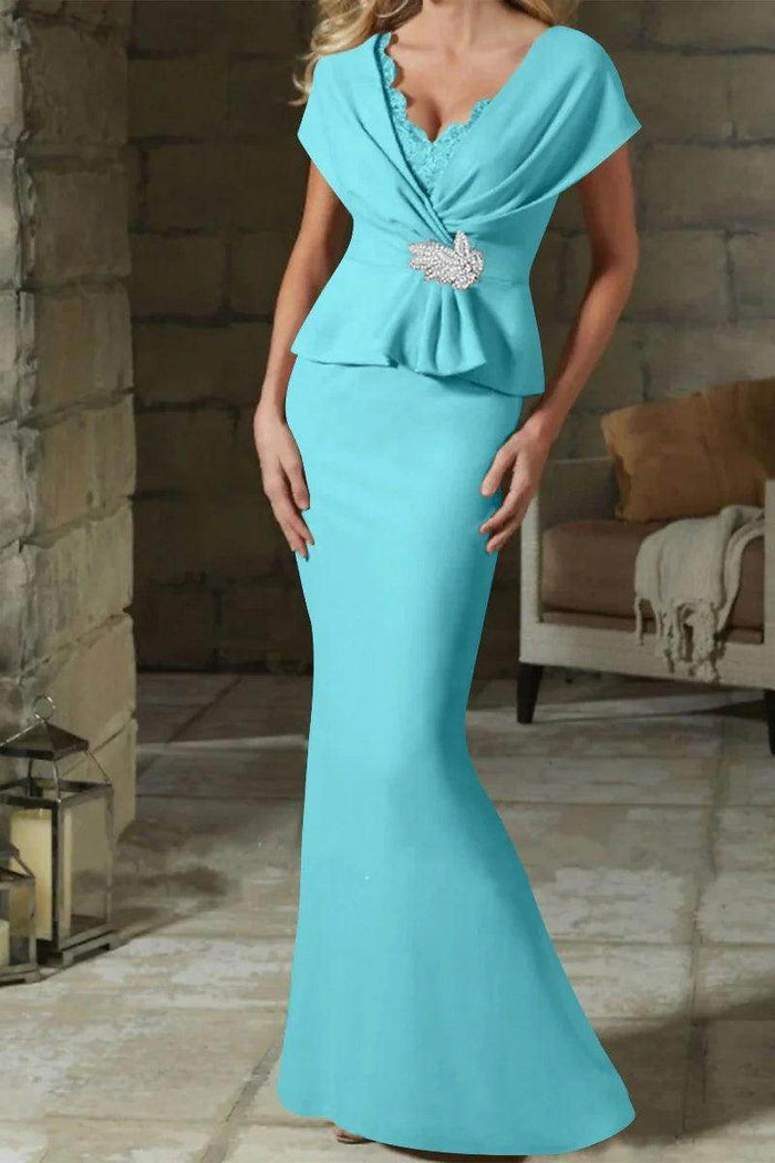Sheath Column V Neck Mother of the Bride Dresses with Belt CM0346 - COCOMELODY