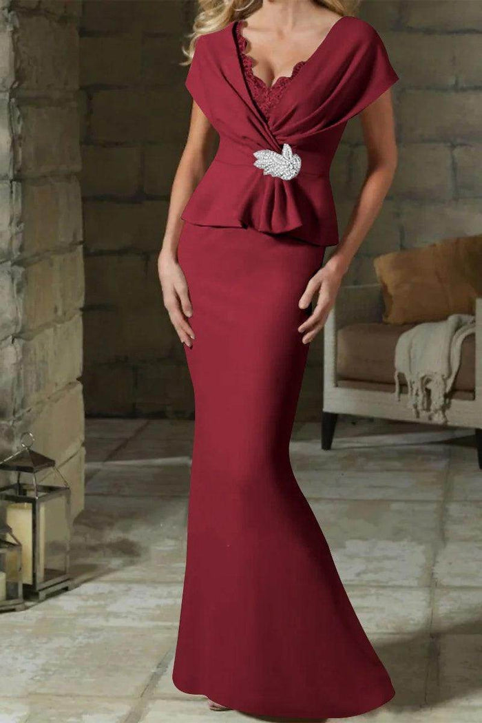 Sheath Column V Neck Mother of the Bride Dresses with Belt CM0346 - COCOMELODY