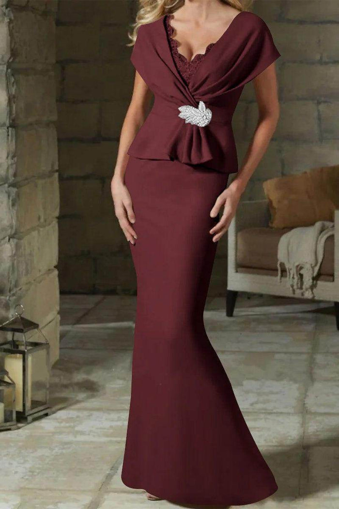Sheath Column V Neck Mother of the Bride Dresses with Belt CM0346 - COCOMELODY