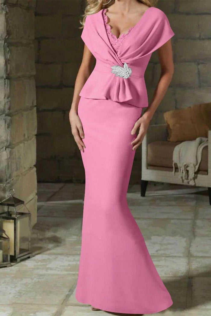 Sheath Column V Neck Mother of the Bride Dresses with Belt CM0346 - COCOMELODY