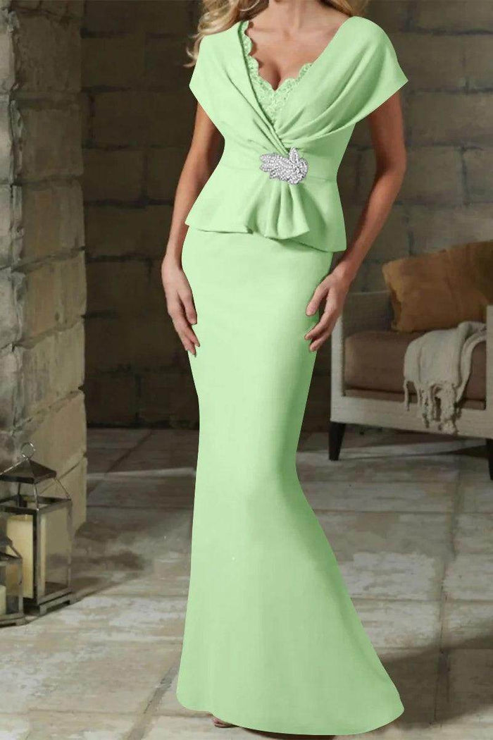 Sheath Column V Neck Mother of the Bride Dresses with Belt CM0346 - COCOMELODY