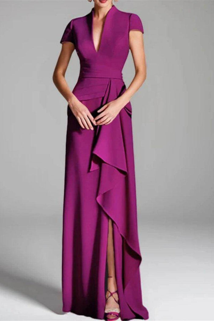 Sheath Column V Neck Short Sleeves Floor Length Mother Dresses CM0377 - COCOMELODY