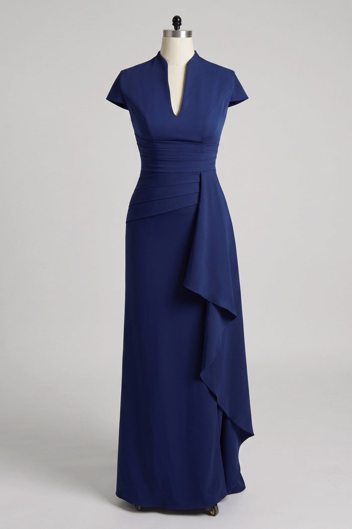 Sheath Column V Neck Short Sleeves Floor Length Mother Dresses CM0377