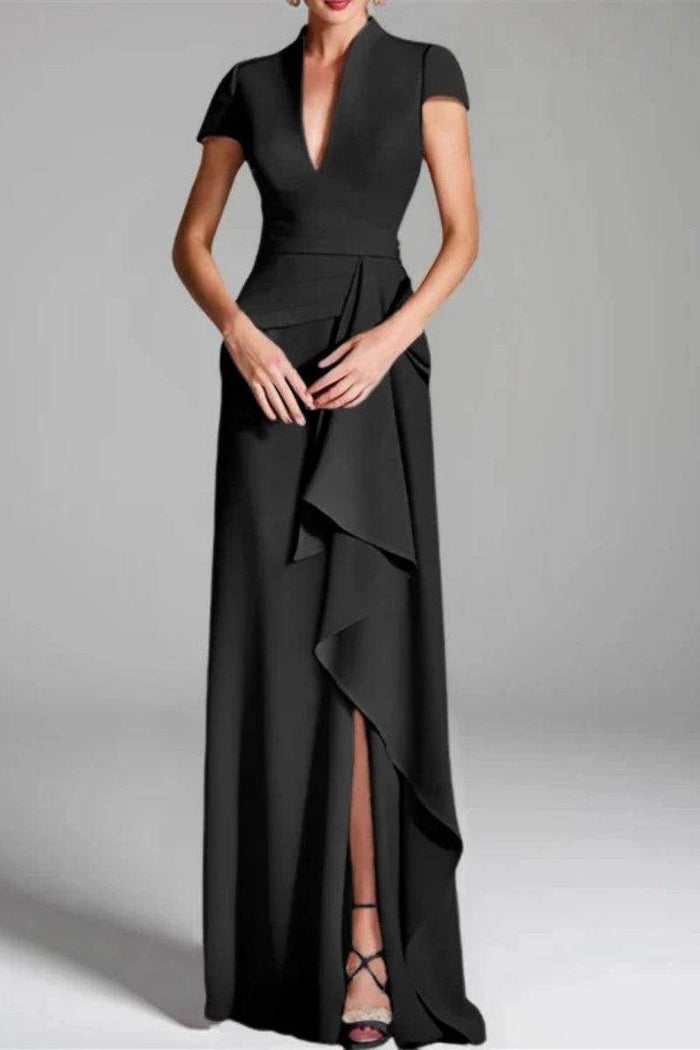 Sheath Column V Neck Short Sleeves Floor Length Mother Dresses CM0377 - COCOMELODY