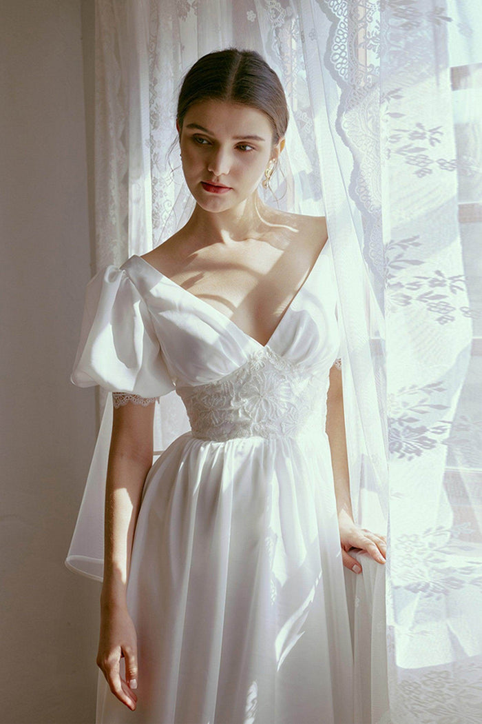 Sheath Floor Length Elastic Cloth Wedding Dress CW2676 - COCOMELODY