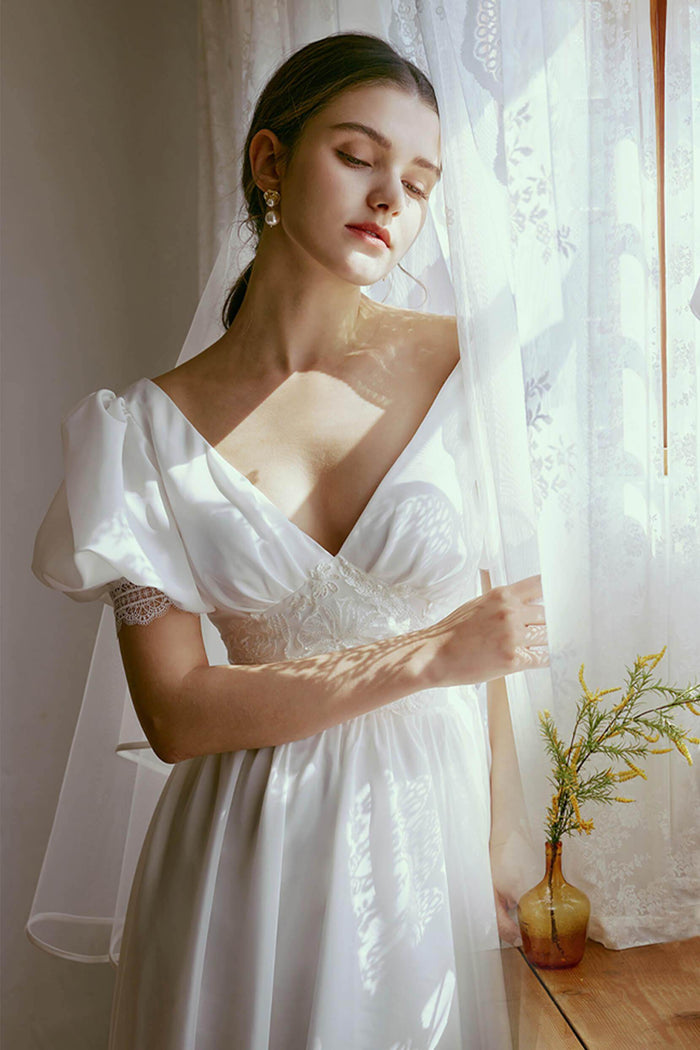 Sheath Floor Length Elastic Cloth Wedding Dress CW2676 - COCOMELODY