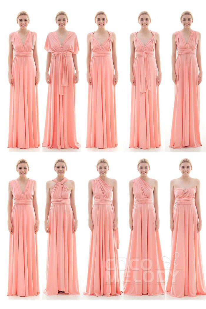 Sheath Floor Length Knitted Bridesmaid Dress COEF16001CR - COCOMELODY