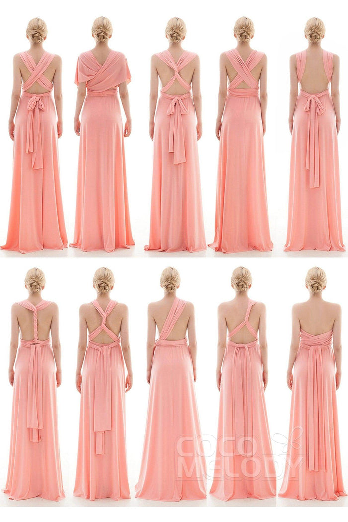 Sheath Floor Length Knitted Bridesmaid Dress COEF16001CR - COCOMELODY