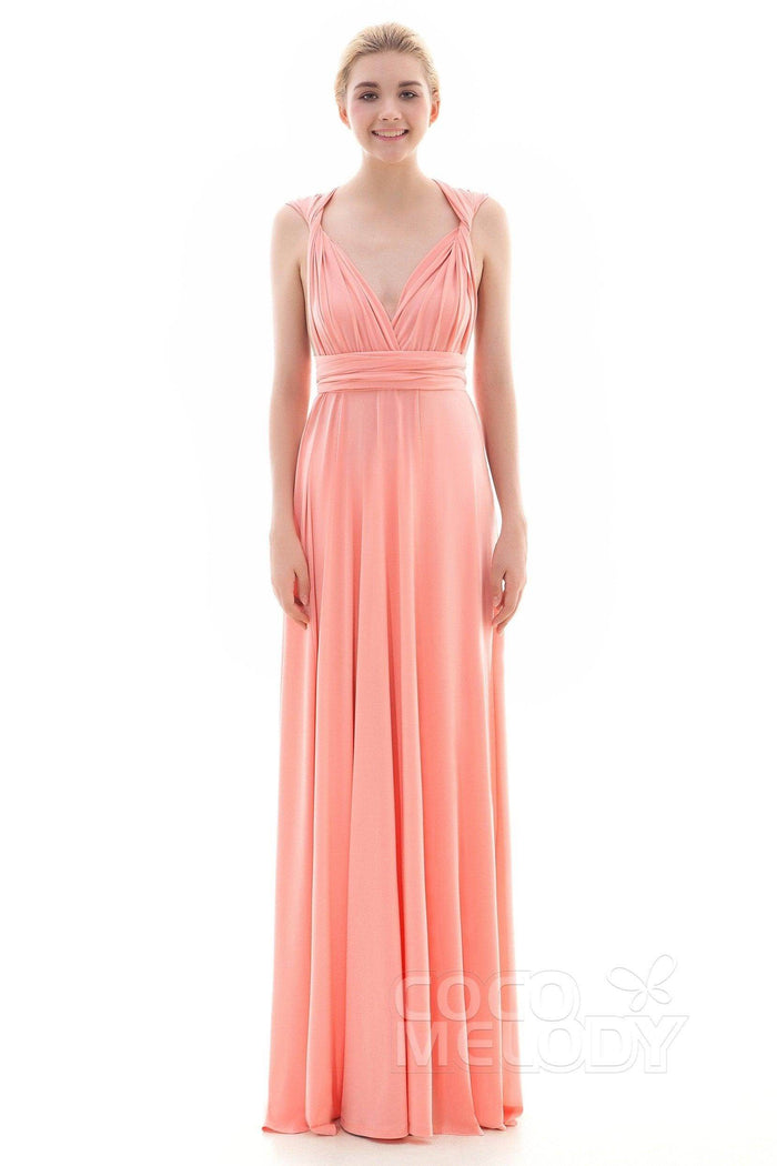 Sheath Floor Length Knitted Bridesmaid Dress COEF16001CR - COCOMELODY