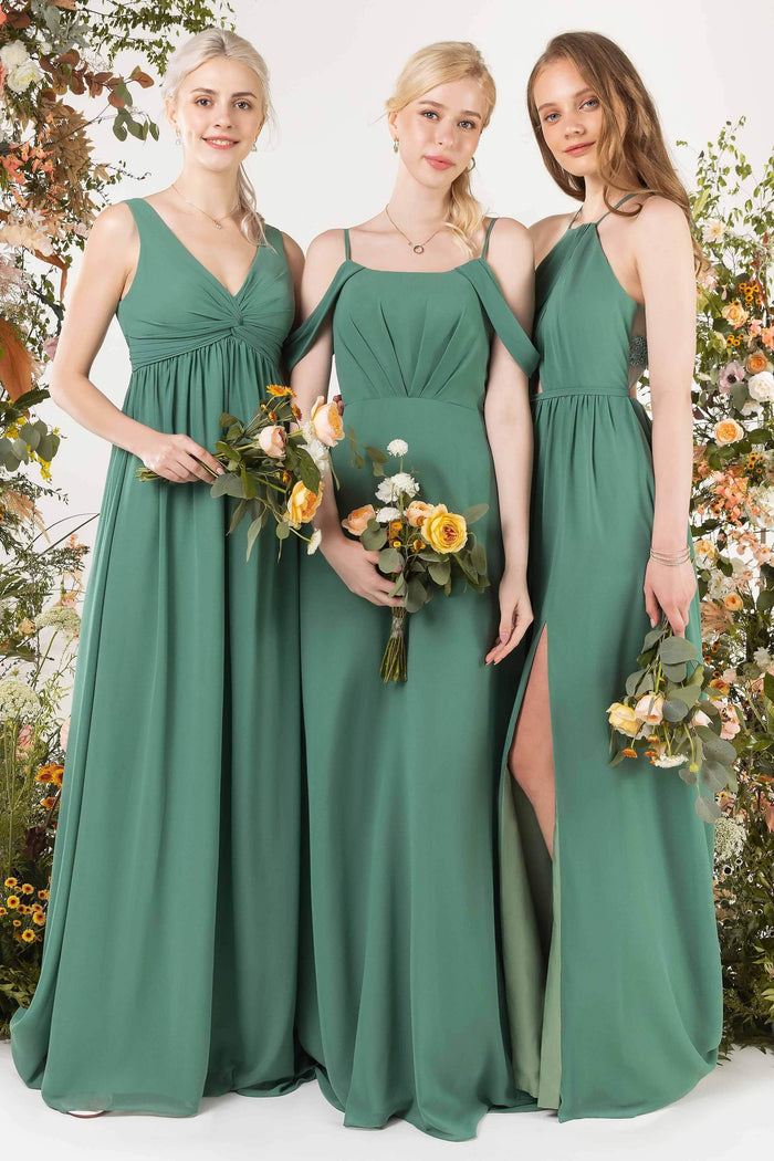 Sheath Sweep-Brush Train Chiffon Bridesmaid Dress CB0453 - COCOMELODY
