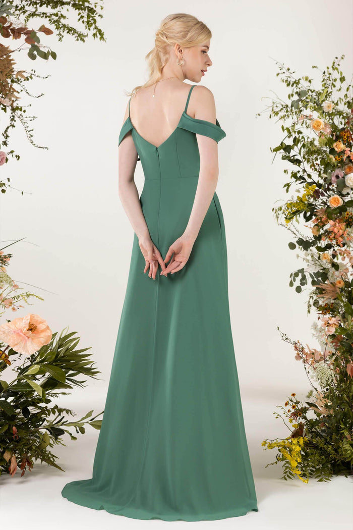 Sheath Sweep-Brush Train Chiffon Bridesmaid Dress CB0453 - COCOMELODY