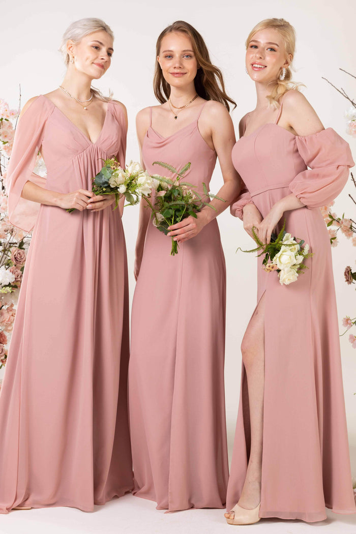 Sheath Sweep-Brush Train Chiffon Bridesmaid Dress CB0457 - COCOMELODY