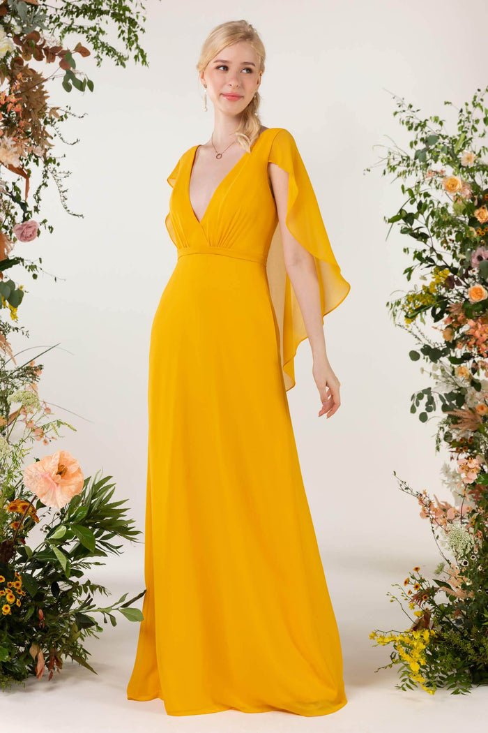 Sheath Sweep-Brush Train Chiffon Bridesmaid Dress CB0468 - COCOMELODY