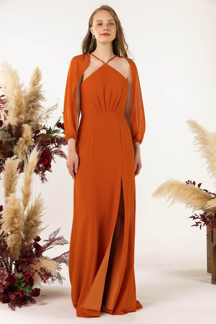 Sheath Sweep-Brush Train Chiffon Bridesmaid Dress CB0469 - COCOMELODY