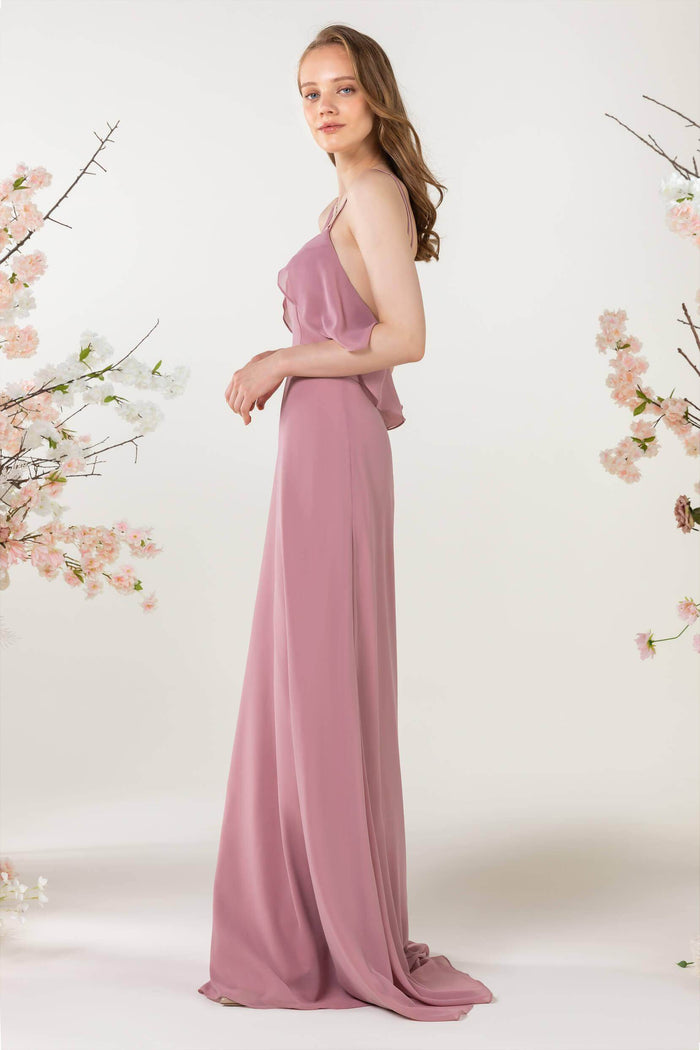 Sheath Sweep-Brush Train Chiffon Bridesmaid Dress CB0472 - COCOMELODY