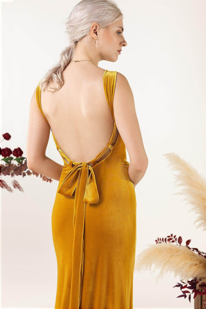 Sheath Sweep-Brush Train Velvet Bridesmaid Dress CB0518 - COCOMELODY