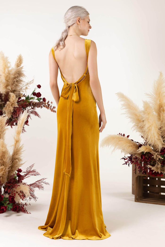 Sheath Sweep-Brush Train Velvet Bridesmaid Dress CB0518 - COCOMELODY