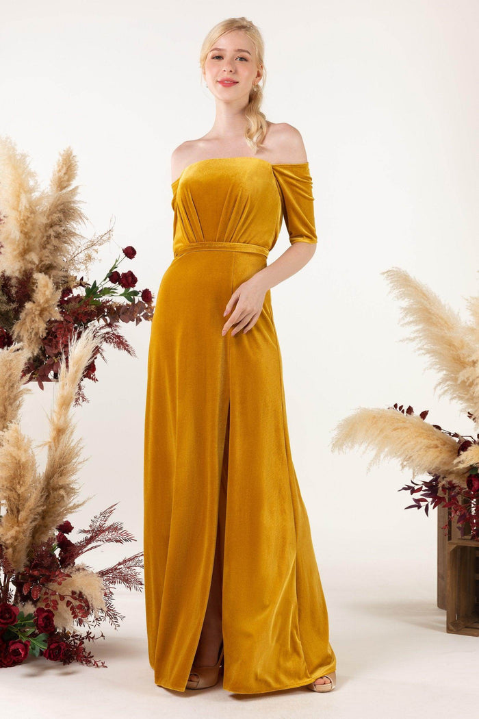 Sheath Sweep-Brush Train Velvet Bridesmaid Dress CB0519 - COCOMELODY