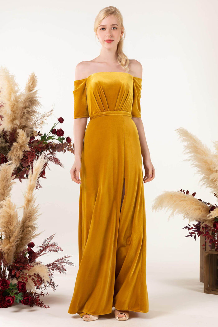 Sheath Sweep-Brush Train Velvet Bridesmaid Dress CB0519 - COCOMELODY