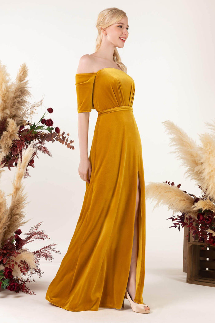 Sheath Sweep-Brush Train Velvet Bridesmaid Dress CB0519 - COCOMELODY