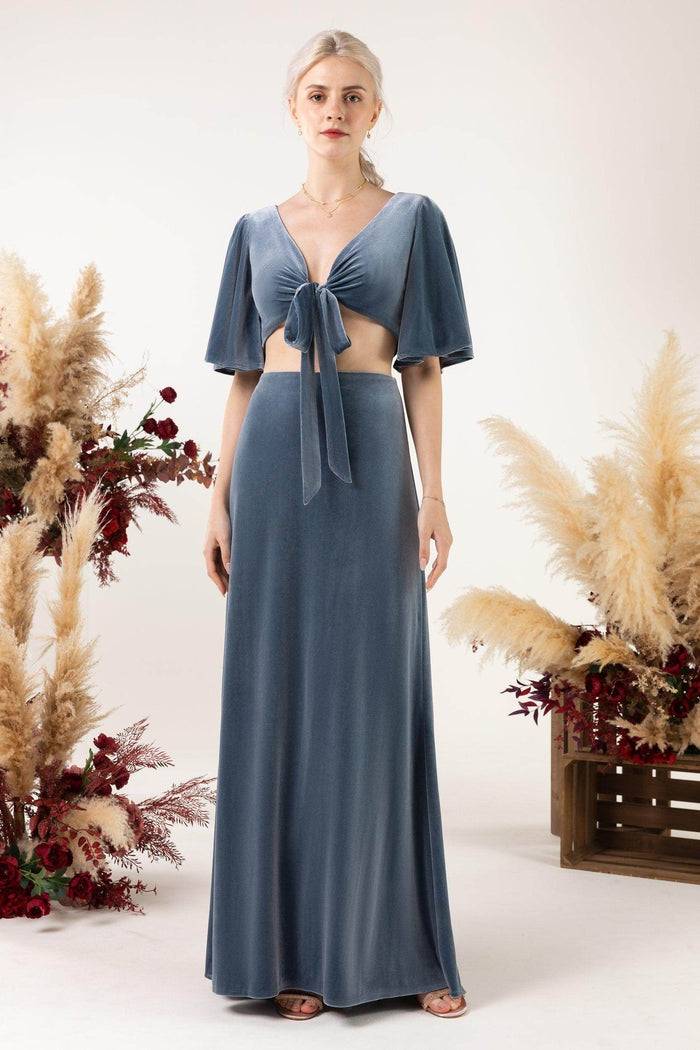 Sheath Sweep-Brush Train Velvet Bridesmaid Dress CB0530 - COCOMELODY