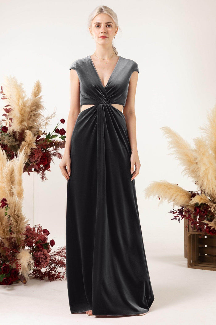 Sheath Sweep-Brush Train Velvet Bridesmaid Dress Formal Dresses CB0527 - COCOMELODY