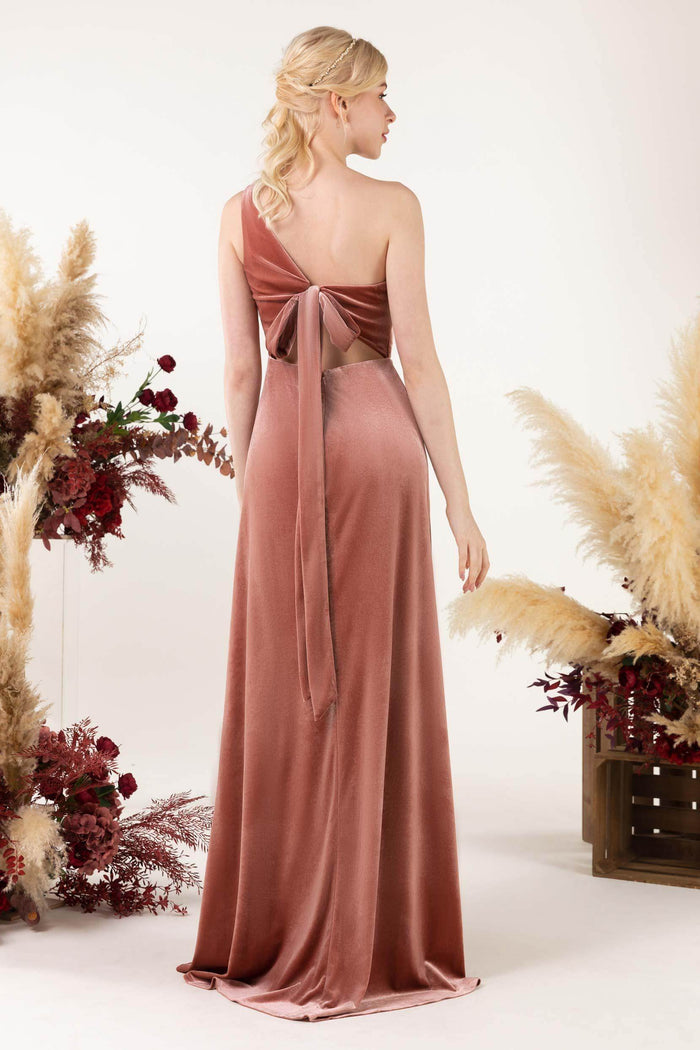 Sheath Sweep-Brush Train Velvet Bridesmaid Dress Formal Dresses CB0537PS - COCOMELODY