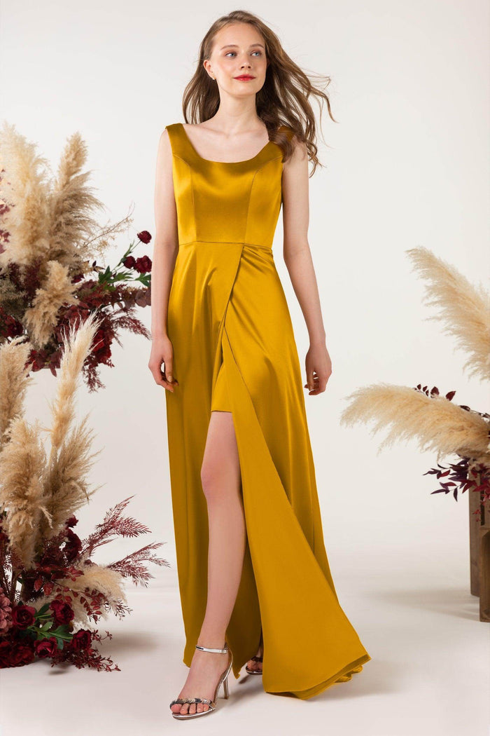 Sheath Sweep Luxe Satin Bridesmaid Dress Formal Dresses CB0496 - COCOMELODY