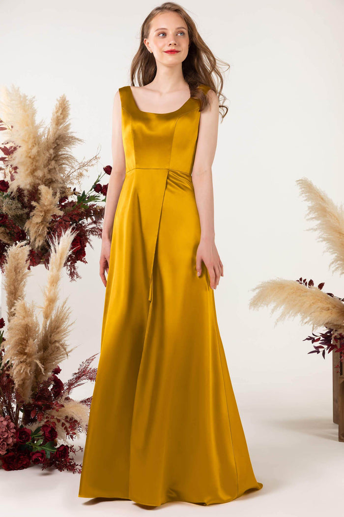 Sheath Sweep Luxe Satin Bridesmaid Dress Formal Dresses CB0496 - COCOMELODY