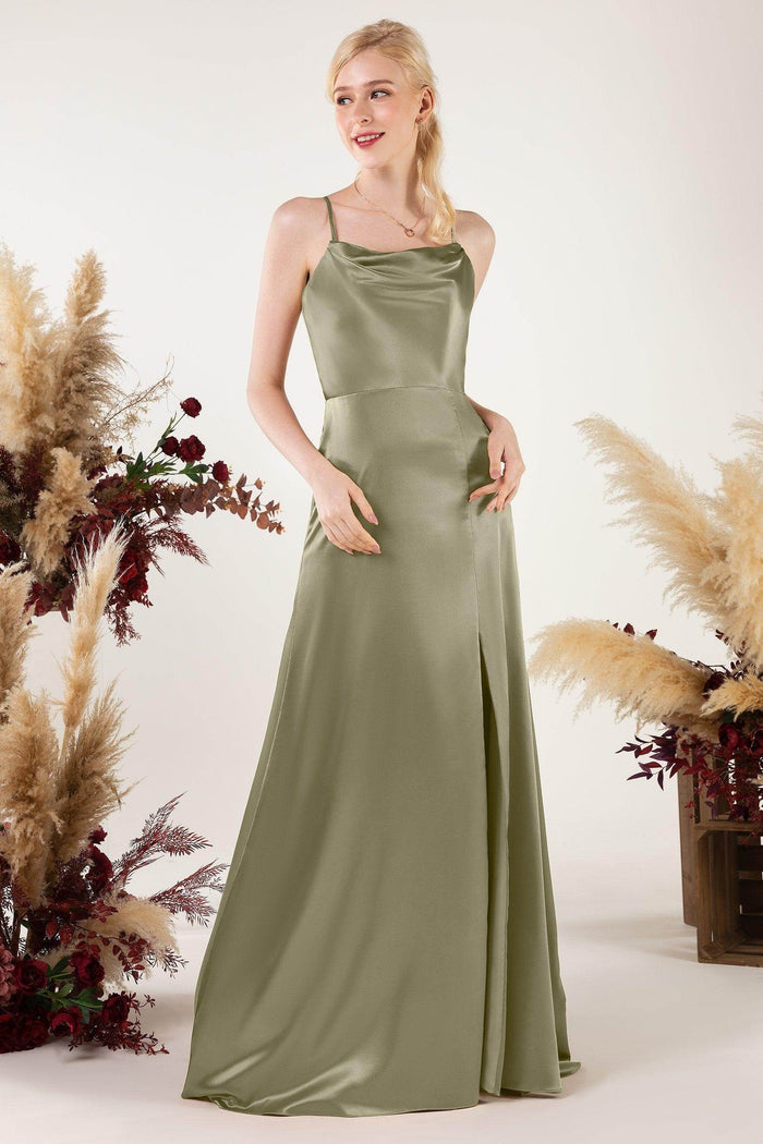 Sheath Sweep Luxe Satin Bridesmaid Dress Formal Dresses CB0498 - COCOMELODY