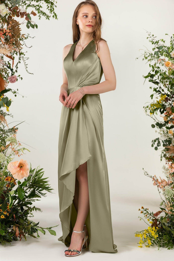 Sheath Sweep Luxe Satin Bridesmaid Dress Formal Dresses CB0499 - COCOMELODY