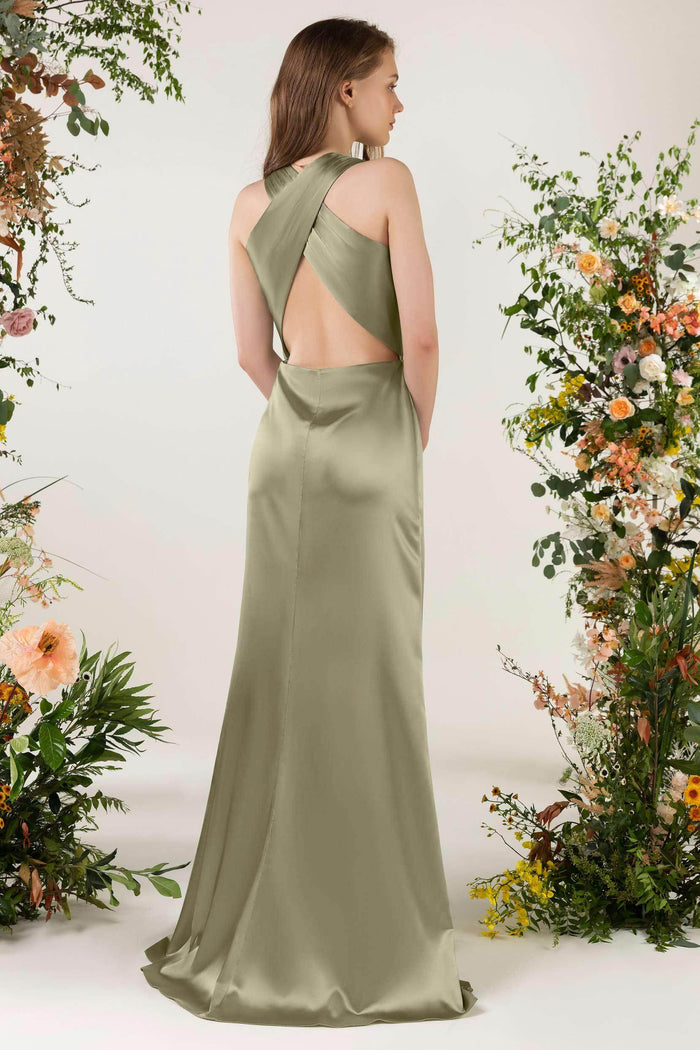 Sheath Sweep Luxe Satin Bridesmaid Dress Formal Dresses CB0499 - COCOMELODY