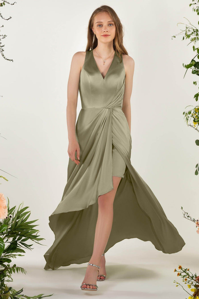 Sheath Sweep Luxe Satin Bridesmaid Dress Formal Dresses CB0499 - COCOMELODY