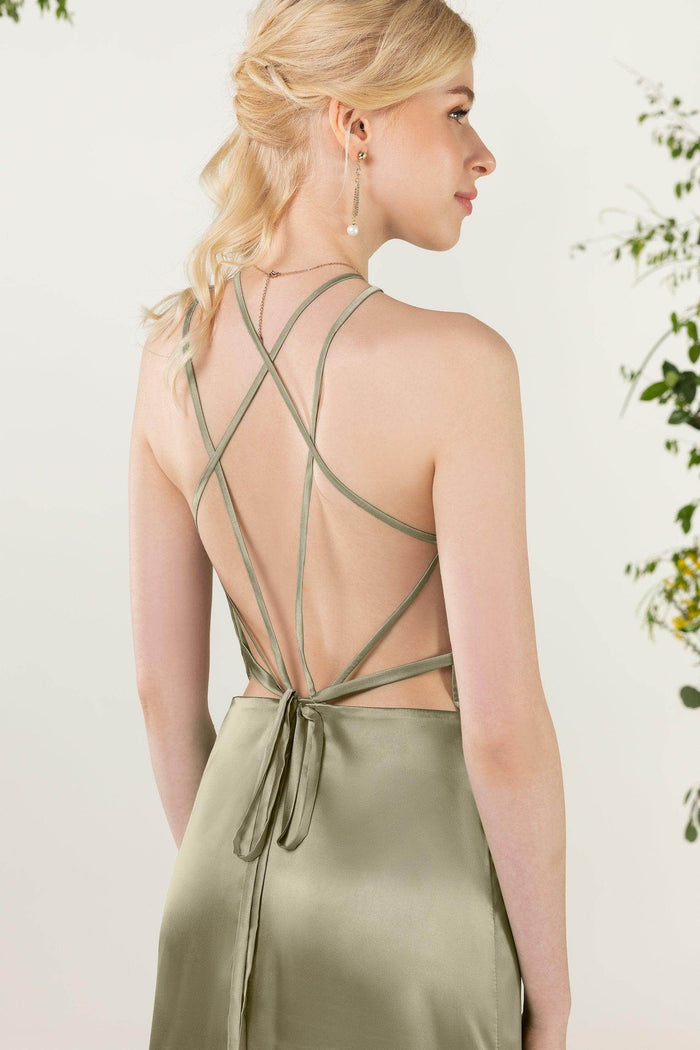 Sheath Sweep Luxe Satin Bridesmaid Dress Formal Dresses CB0501 - COCOMELODY
